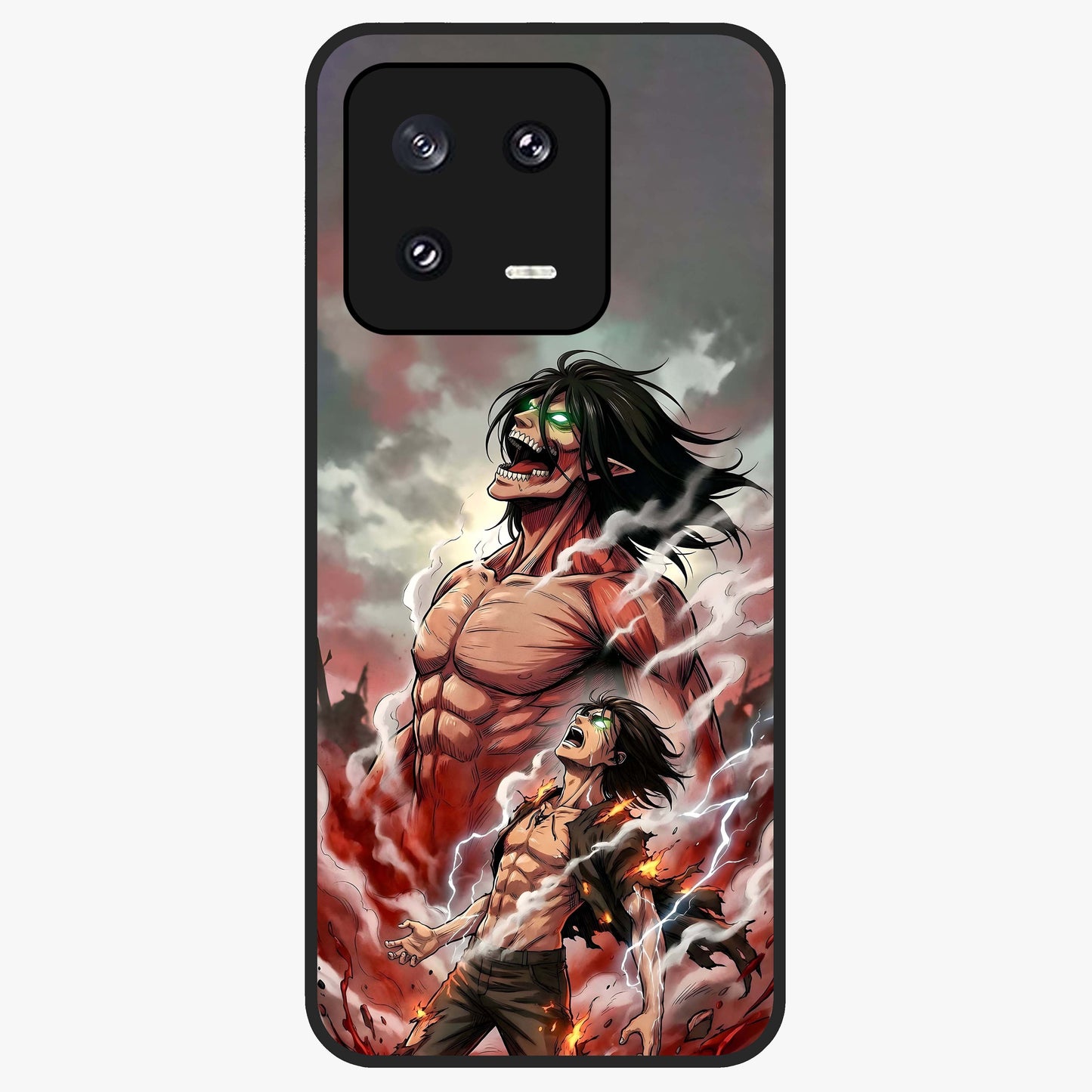 Titan Awakening Fury Glass Case showing flat back view with powerful titan inspired artwork and glossy glass finish.