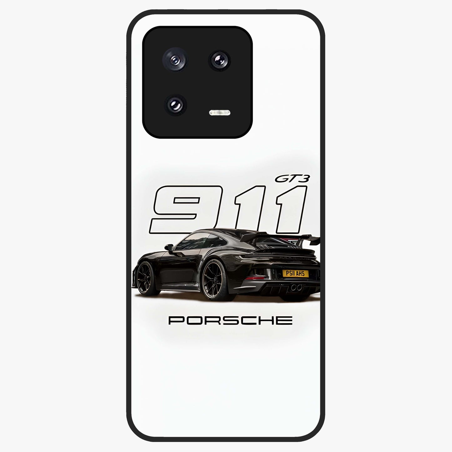 Turbo Legacy Icon Glass Case showing flat back view with iconic sports car inspired artwork and glossy glass finish.