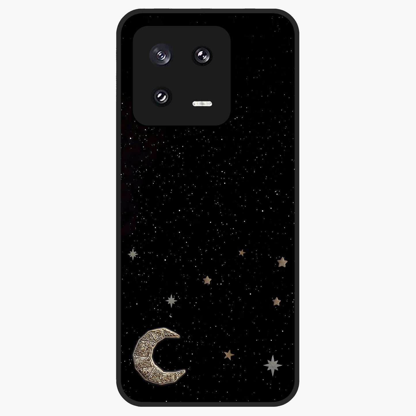 Twinkle Star With Half Moon Glass Case showing flat back view with star and half moon artwork and glossy glass finish.