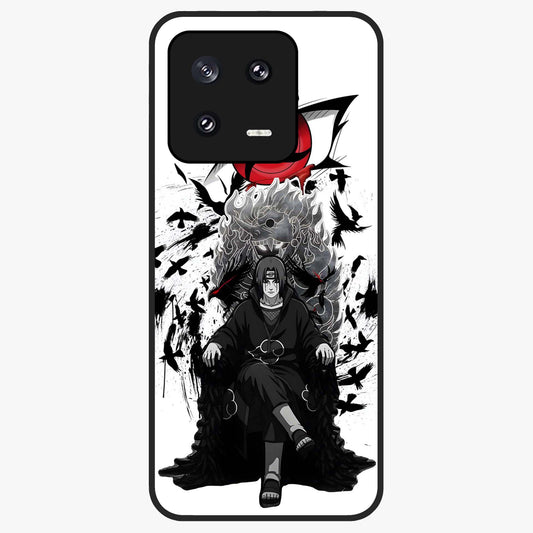 Uchiha Shadow Throne Glass Case showing flat back view with cosmic underwater themed artwork and glossy glass finish.