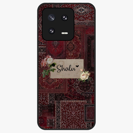 Velvet Wine Pattern Custom Name Glass Case showing flat back view with elegant wine colored pattern artwork and personalized name design.