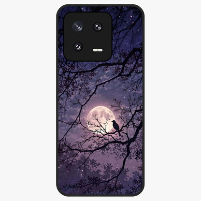 Whispering Moon Silence Glass Case showing flat back view with serene moon themed artwork and glossy glass finish.
