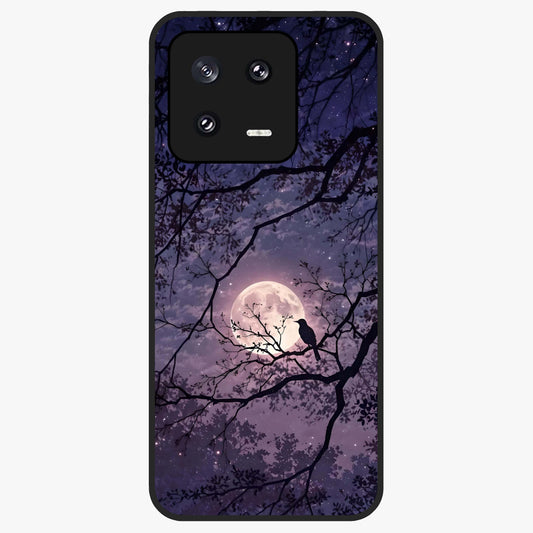 Whispering Moon Silence Glass Case showing flat back view with serene moon themed artwork and glossy glass finish.