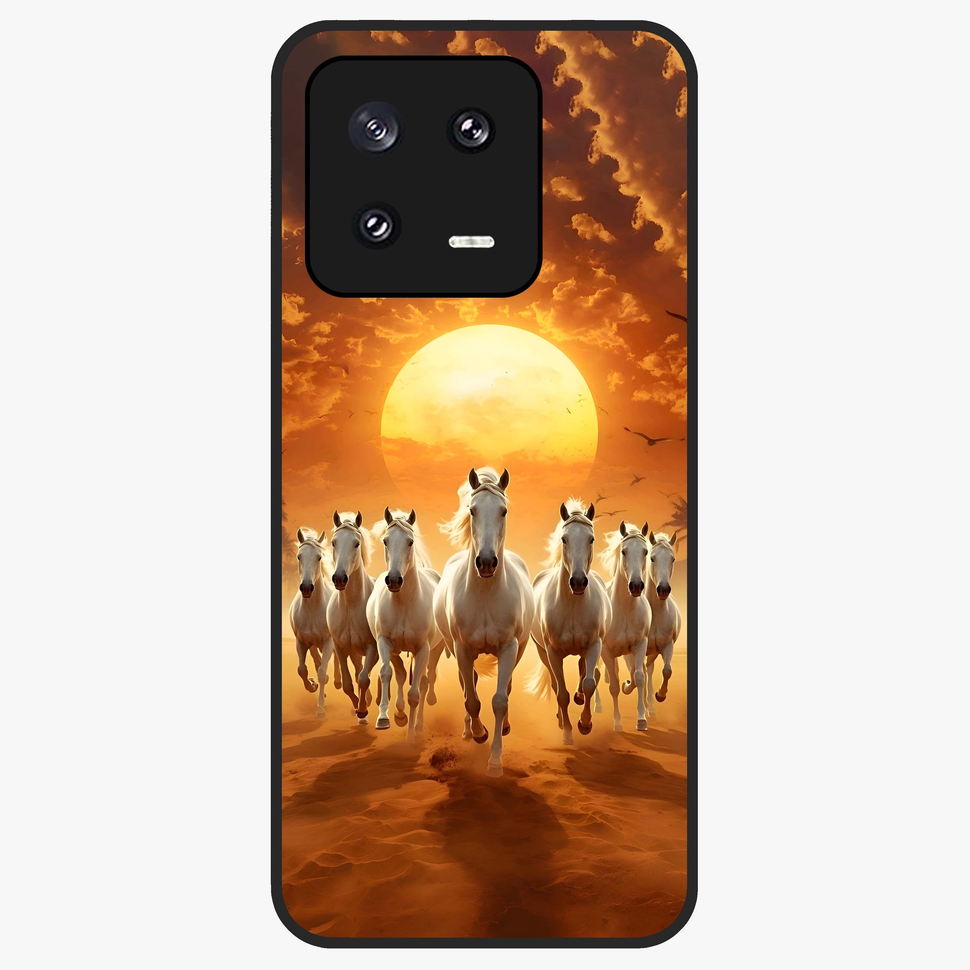 Wild Sunset Majesty Glass Case showing flat back view with majestic sunset landscape artwork and glossy glass finish.