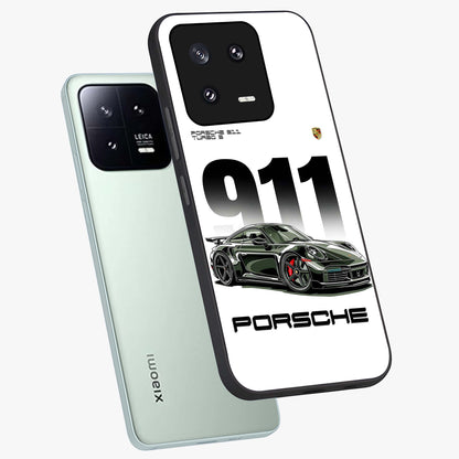 911 Turbo Dominance Glass Case displayed in premium angled mockup highlighting sporty car illustration and sleek glass surface.
