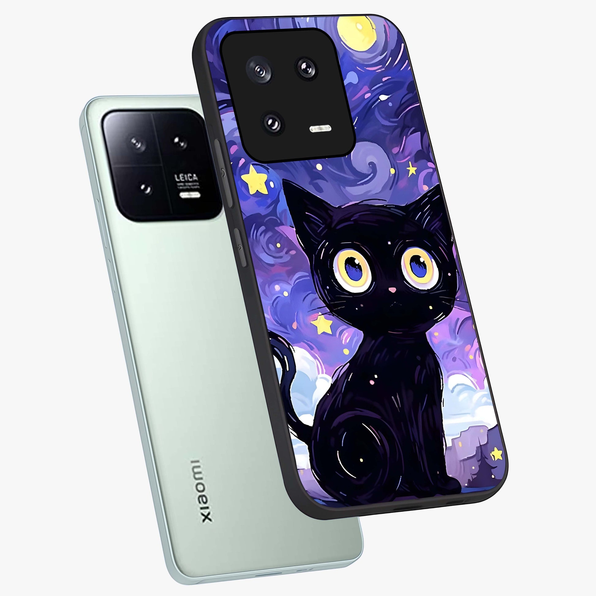 Abstract Cat Art Glass Case displayed in angled mockup highlighting modern abstract cat artwork and sleek glass surface.