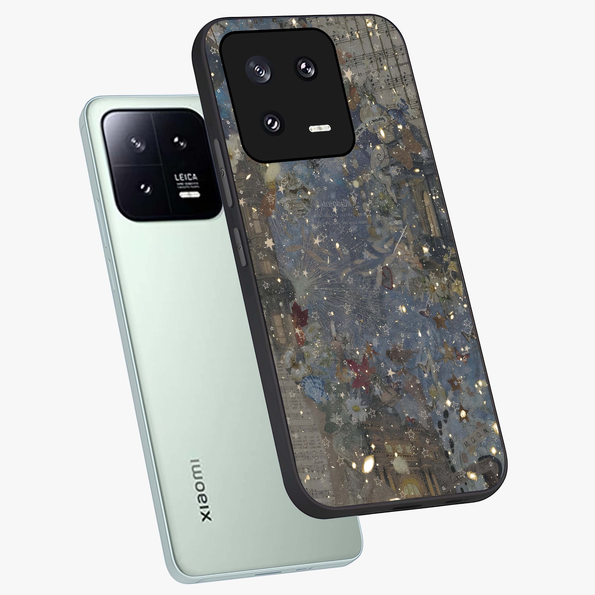 Aesthetic Astrolophia Glass Case displayed in angled mockup highlighting artistic aesthetic elements and smooth glass surface.