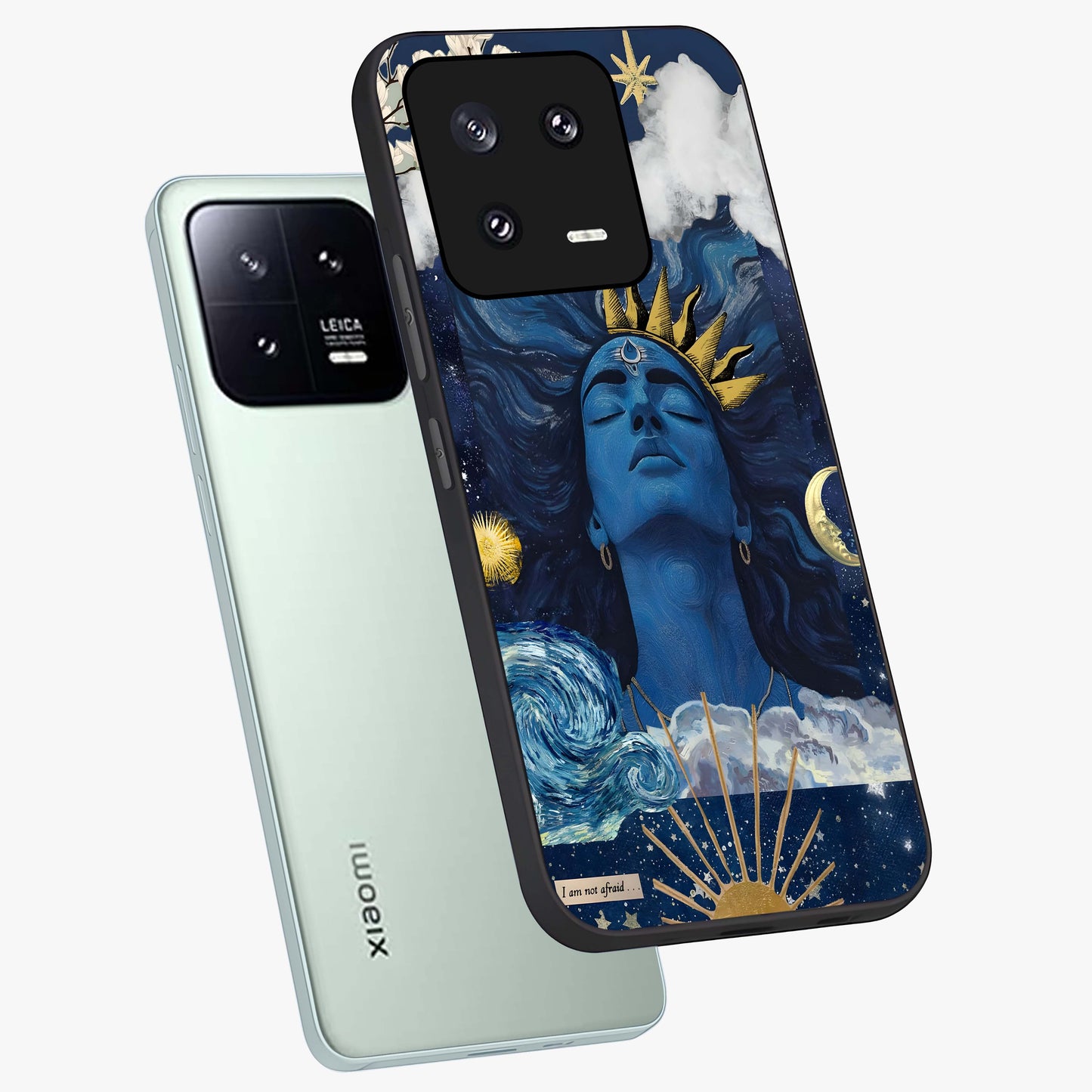 Aesthetic Lord Shiva Glass Case displayed in angled mockup highlighting spiritual Shiva illustration and sacred aesthetic design.