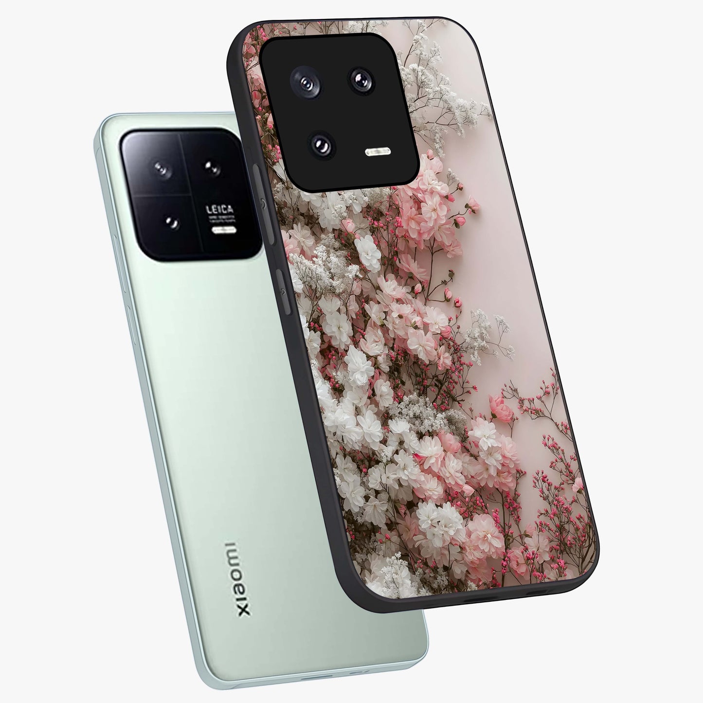 Blush Blossom Cloud Glass Case displayed in angled mockup highlighting soft cloud and blossom design with pastel aesthetic.