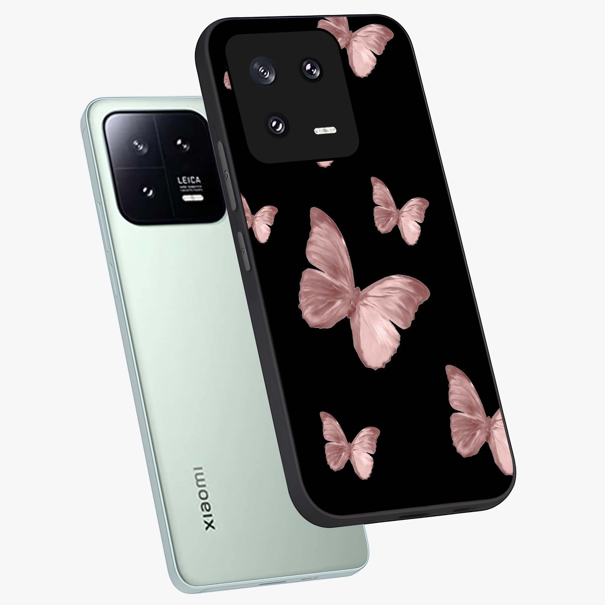 Butterfly Pattern Glass Case displayed in angled mockup highlighting delicate butterfly design and aesthetic pattern style.