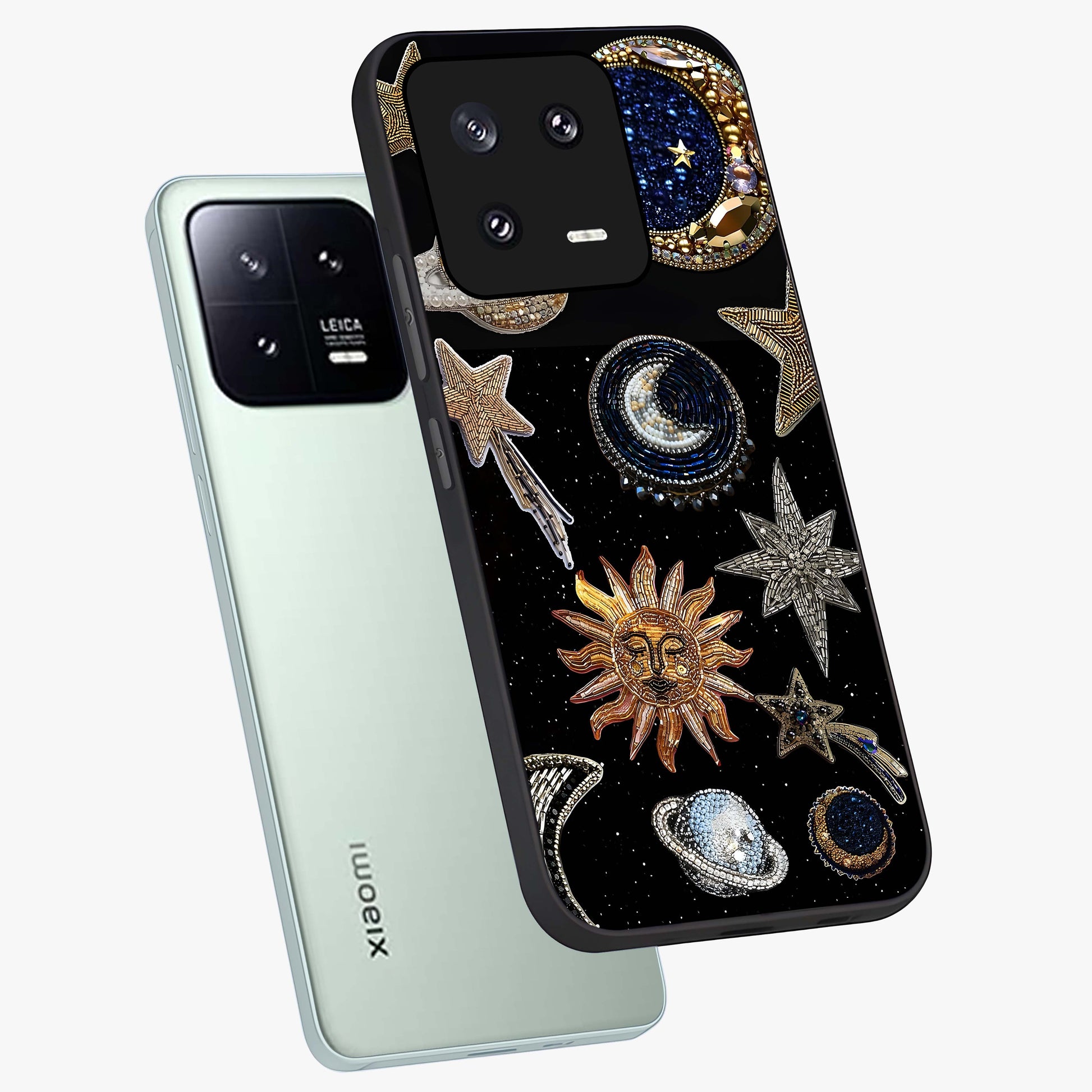 Celestial Gem Constellations Glass Case displayed in angled mockup highlighting gemstone inspired constellation design.