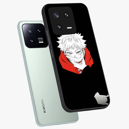 Crimson Chaos Smile Glass Case displayed in angled mockup highlighting edgy crimson smile design with graphic aesthetic.