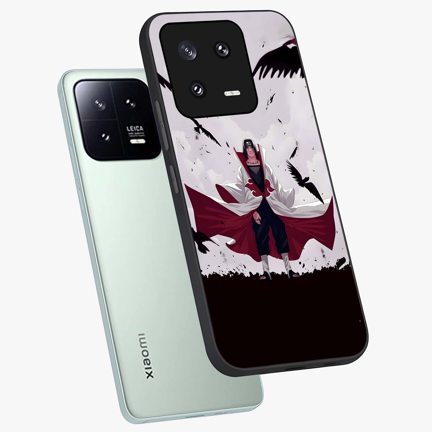 Crimson Crow Ascension Glass Case displayed in angled mockup highlighting powerful crow illustration with dark crimson aesthetic.