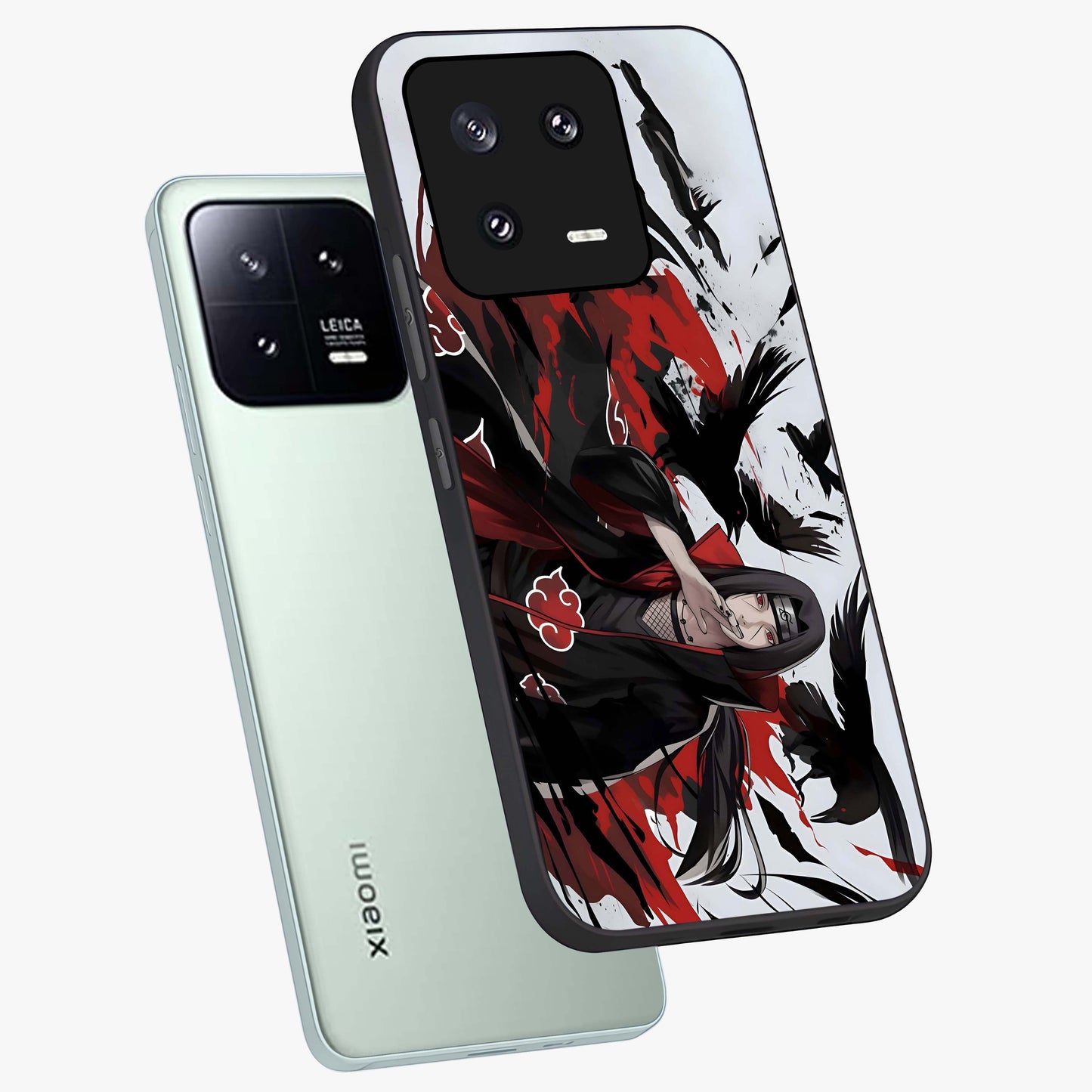 Crimson Crow Illusion Glass Case displayed in angled mockup highlighting mysterious crow graphic with dark aesthetic style.