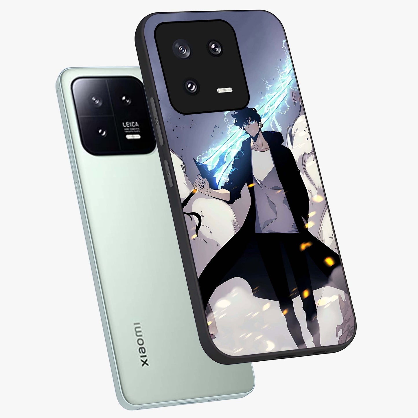 Dark Lightning Anime Warrior Glass Case displayed in angled mockup highlighting powerful lightning themed anime illustration.