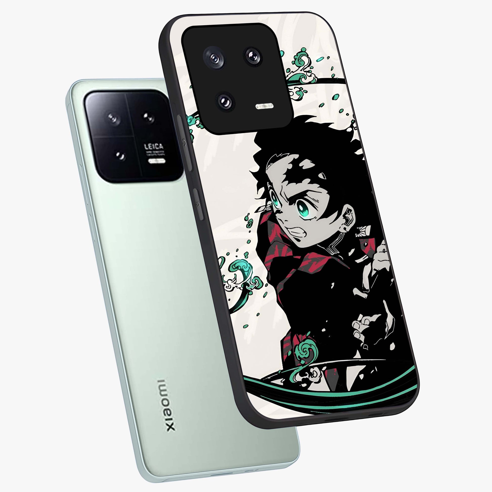 Demon Slayer Glass Case displayed in angled mockup highlighting dramatic anime character design with action aesthetic.