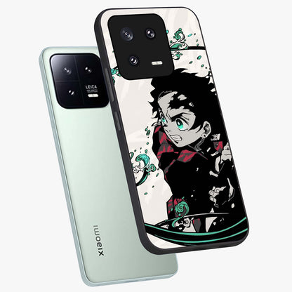 Demon Slayer Glass Case displayed in angled mockup highlighting dramatic anime character design with action aesthetic.