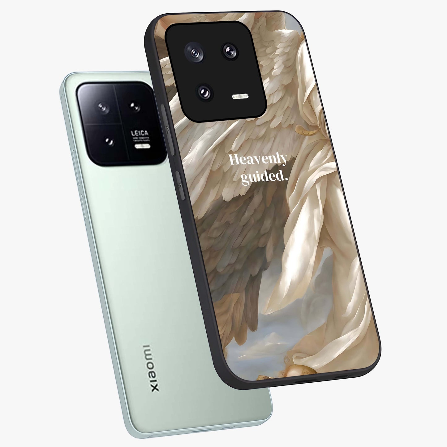 Divine Winged Grace Glass Case displayed in angled mockup highlighting graceful wing design with divine aesthetic style.