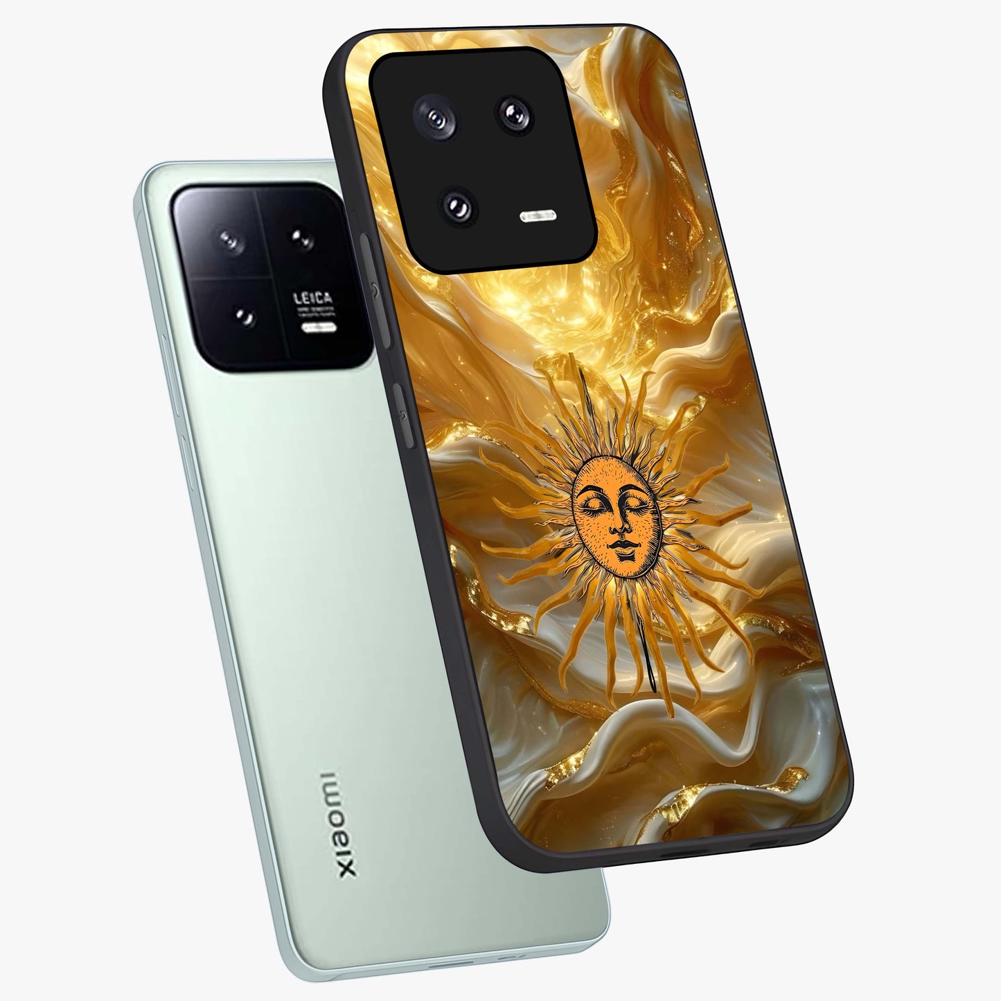 Eternal Golden Glow Glass Case displayed in angled mockup highlighting glowing golden aesthetic design with elegant style.