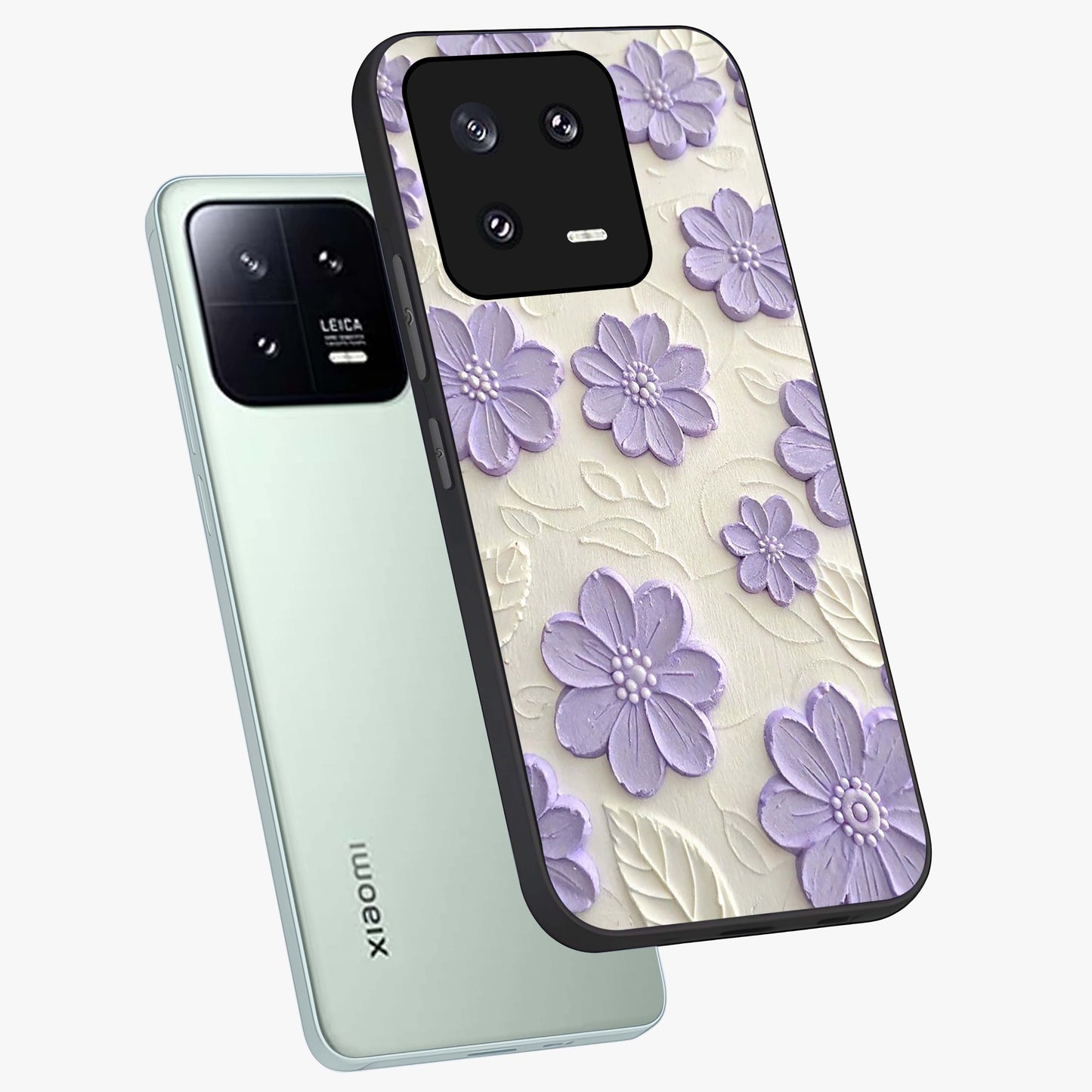 Floral Wall Art With Purple Flowers Glass Case displayed in angled mockup highlighting vibrant purple floral illustration with artistic aesthetic.