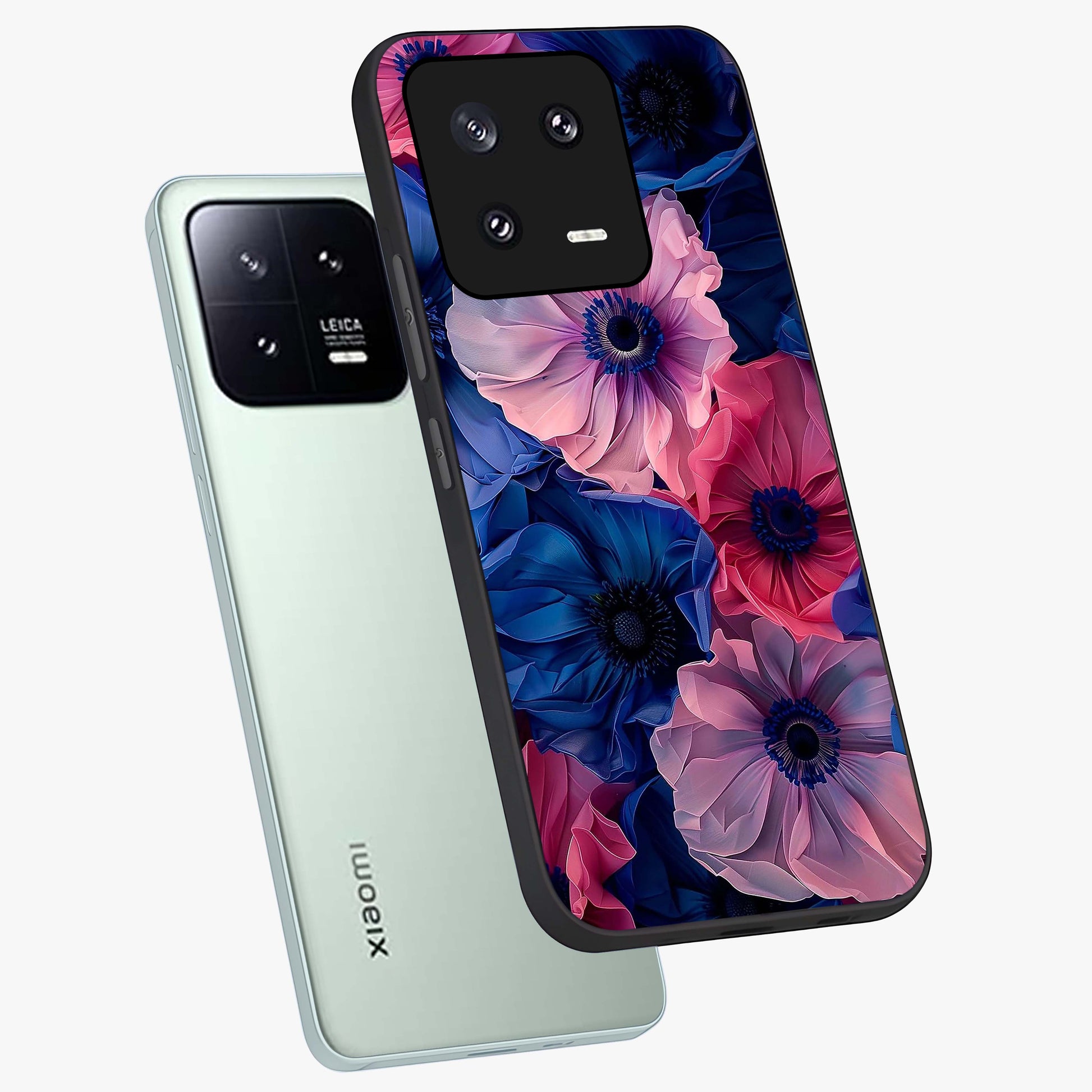 Flower Paper Art Pattern Glass Case displayed in angled mockup highlighting layered paper flower design with artistic aesthetic.