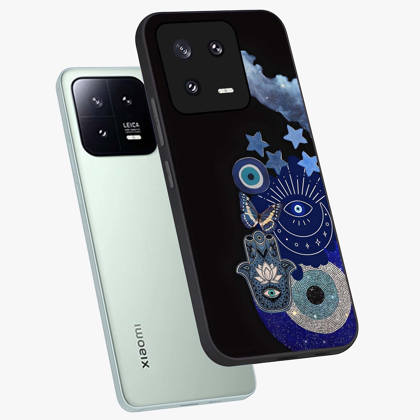 Galactic Charm Cluster Glass Case displayed in angled mockup highlighting luminous galaxy inspired design with dreamy aesthetic.