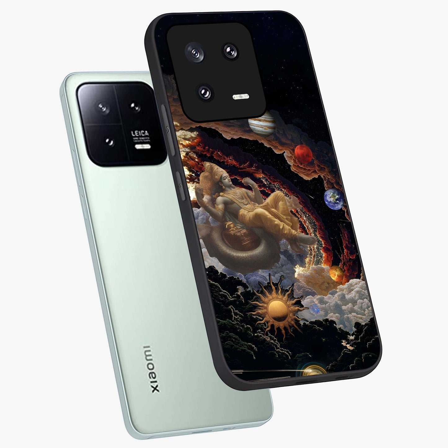 Galactic Divine God Glass Case displayed in angled mockup highlighting powerful celestial deity illustration with galactic aesthetic.