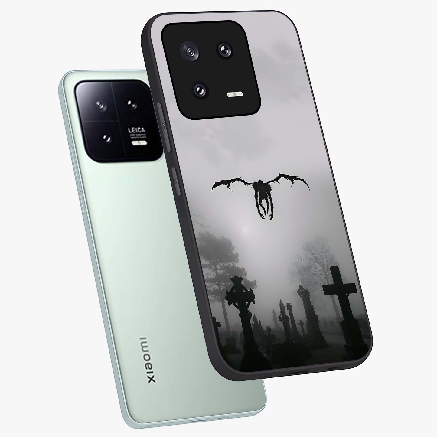 Graveyard Shadow Descent Glass Case displayed in angled mockup highlighting eerie shadow illustration with gothic aesthetic.