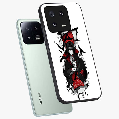 Itachi Limited Edition Naruto Anime Glass Case displayed in angled mockup highlighting dramatic anime illustration with bold action aesthetic.
