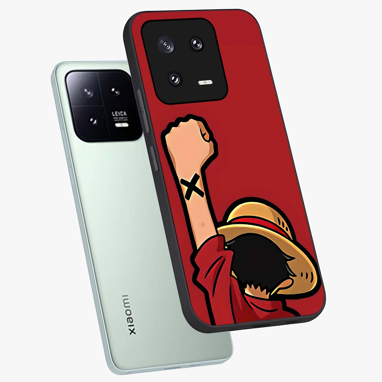 Luffy X Spirit Glass Case displayed in angled mockup highlighting powerful anime design with energetic action aesthetic.