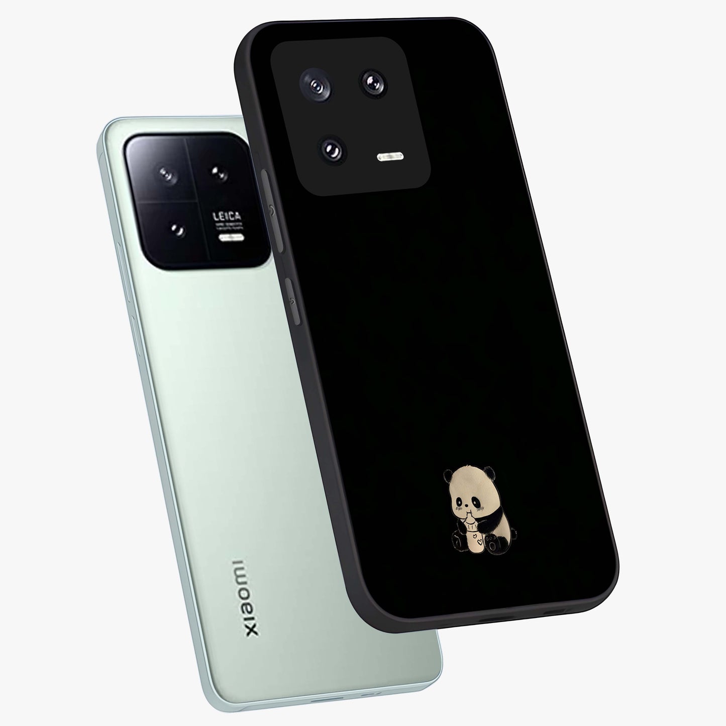 Midnight Panda Love Glass Case displayed in angled mockup highlighting adorable panda illustration with midnight aesthetic.