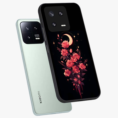 Moonlit Floral Elegance Glass Case displayed in angled mockup highlighting graceful flower design with soft moonlight aesthetic.