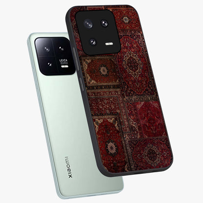 Persian Velvet Tale Glass Case displayed in angled mockup highlighting ornate textile inspired design with royal aesthetic.