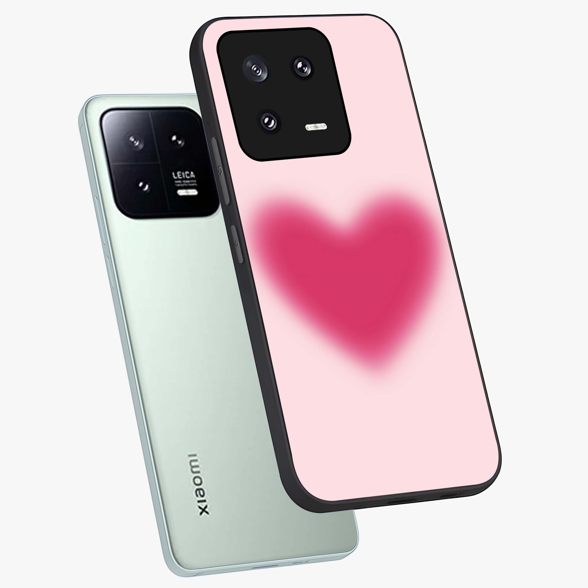Pink Aura Heart Glass Case displayed in angled mockup highlighting vibrant pink heart design with dreamy aura aesthetic.