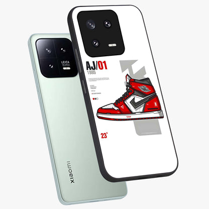 Retro Sneaker Blueprint Glass Case displayed in angled mockup highlighting detailed shoe design with sporty retro aesthetic.