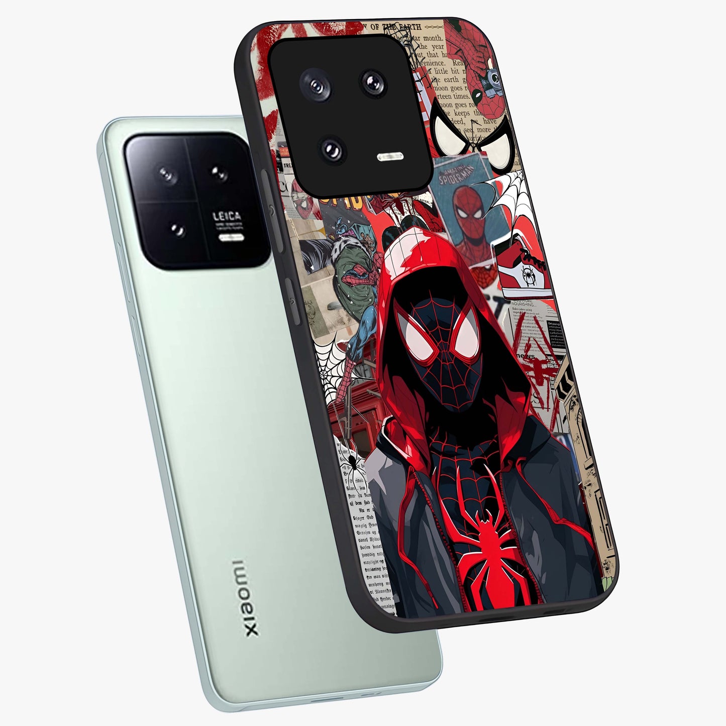 Spider Collage Street Glass Case displayed in angled mockup highlighting dynamic street style collage design with comic aesthetic.