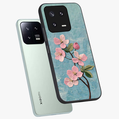 Threaded Blossom Breeze Glass Case displayed in angled mockup highlighting elegant floral design with soft aesthetic style.