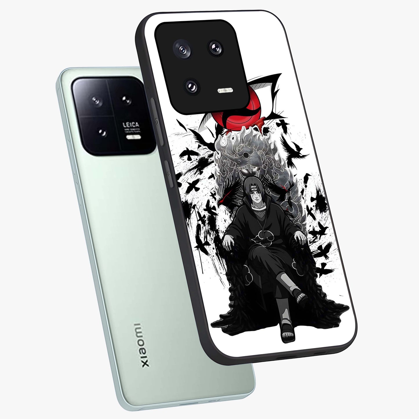 Uchiha Shadow Throne Glass Case displayed in angled mockup highlighting glowing aquatic design with celestial aesthetic.