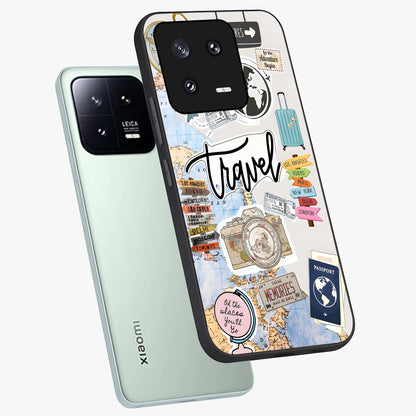 Wanderlust Journal Glass Case displayed in angled mockup highlighting adventure themed design with aesthetic travel vibe.