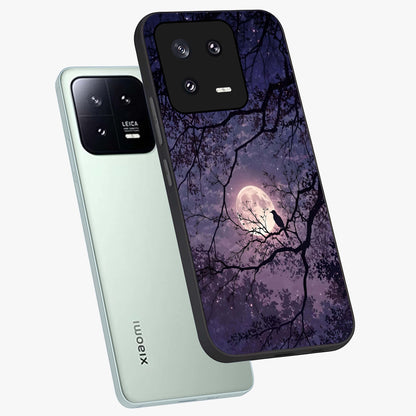 Whispering Moon Silence Glass Case displayed in angled mockup highlighting calm lunar design with dreamy night aesthetic.