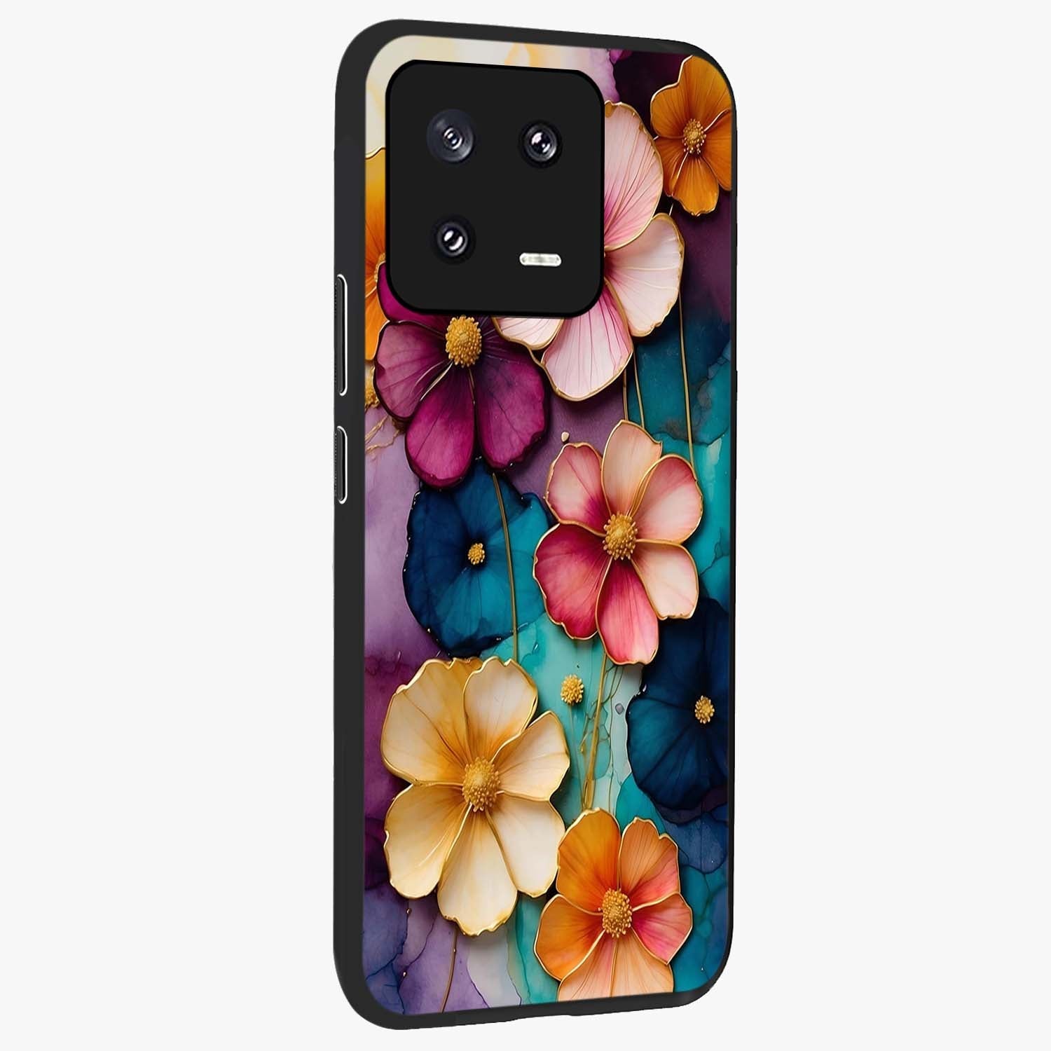 Artlyn Grace Flower Pattern Glass Case upright view showcasing graceful floral artwork with aesthetic botanical style.