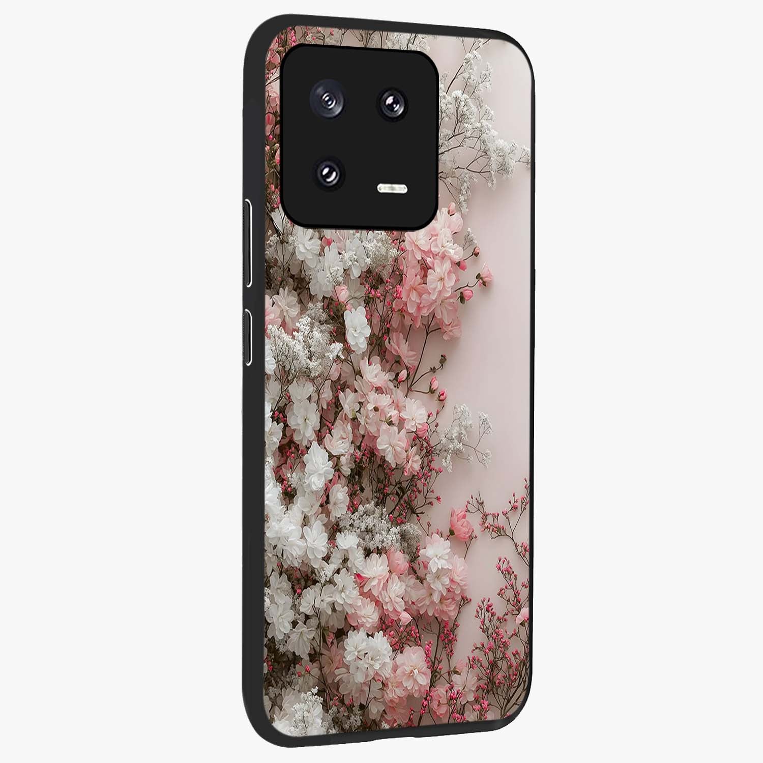 Blush Blossom Cloud Glass Case upright view showcasing calm floral cloud artwork with gentle dreamy theme.