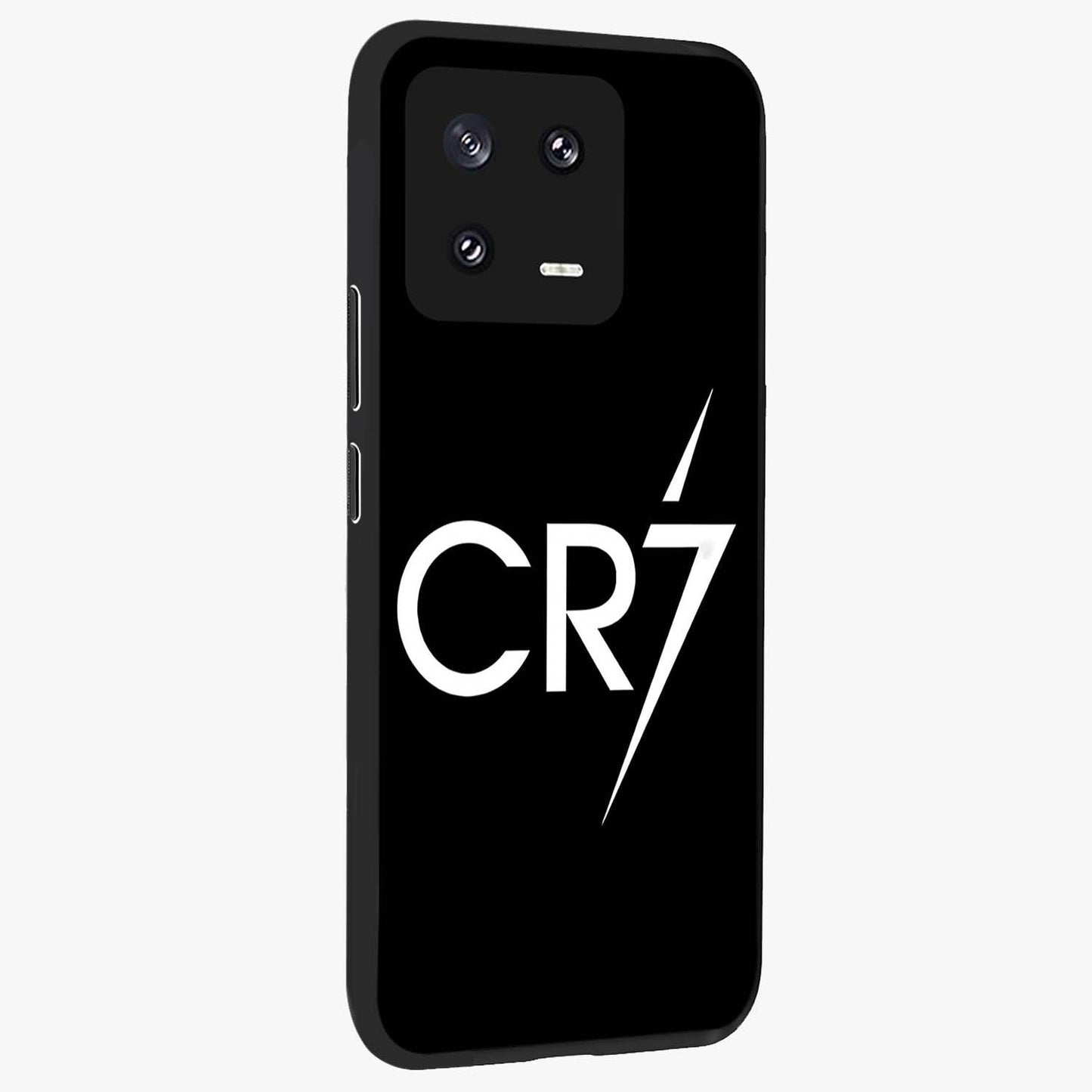Cr7 Elite Strike Glass Case upright view showcasing energetic football inspired design with modern sports aesthetic.
