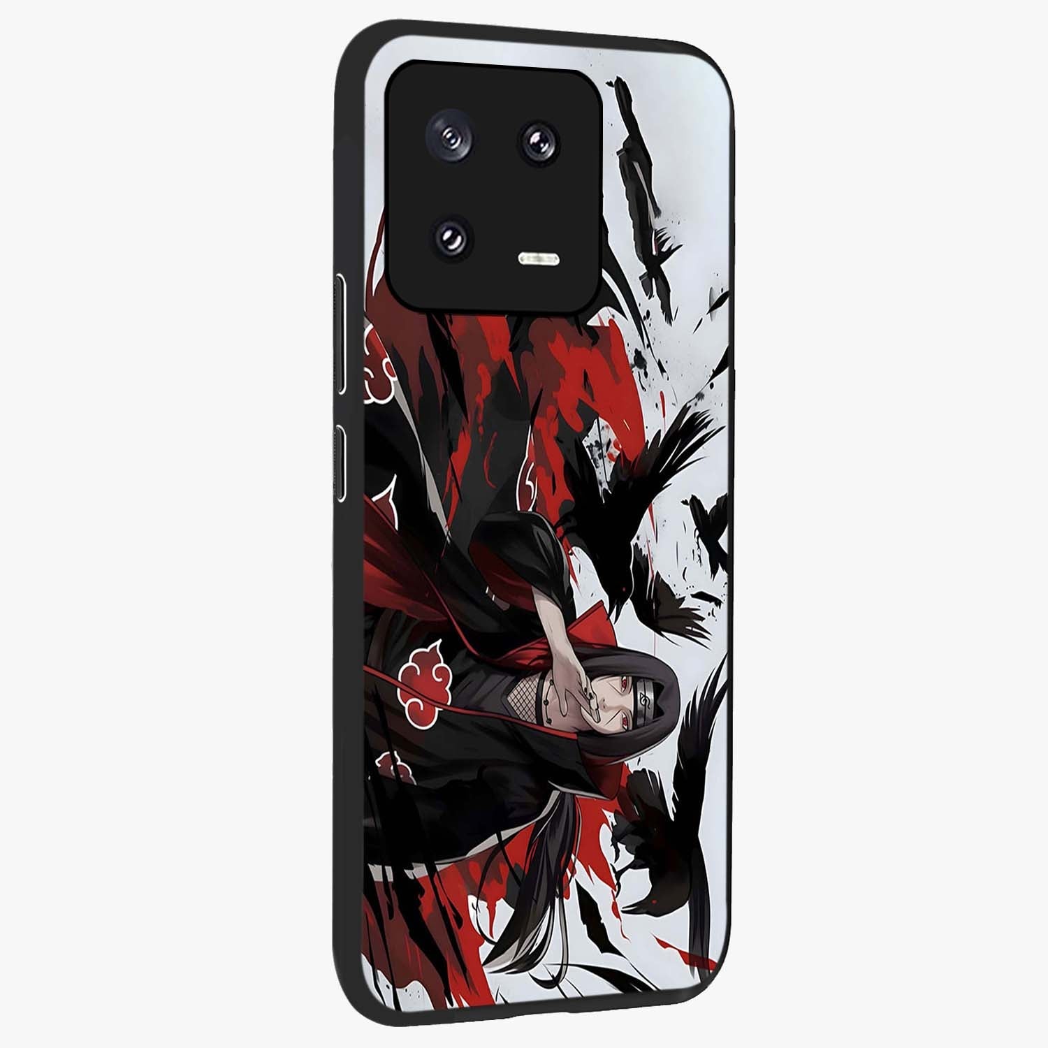 Crimson Crow Illusion Glass Case upright view showcasing striking crow illusion artwork with intense crimson theme.