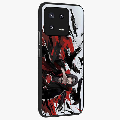 Crimson Crow Illusion Glass Case upright view showcasing striking crow illusion artwork with intense crimson theme.