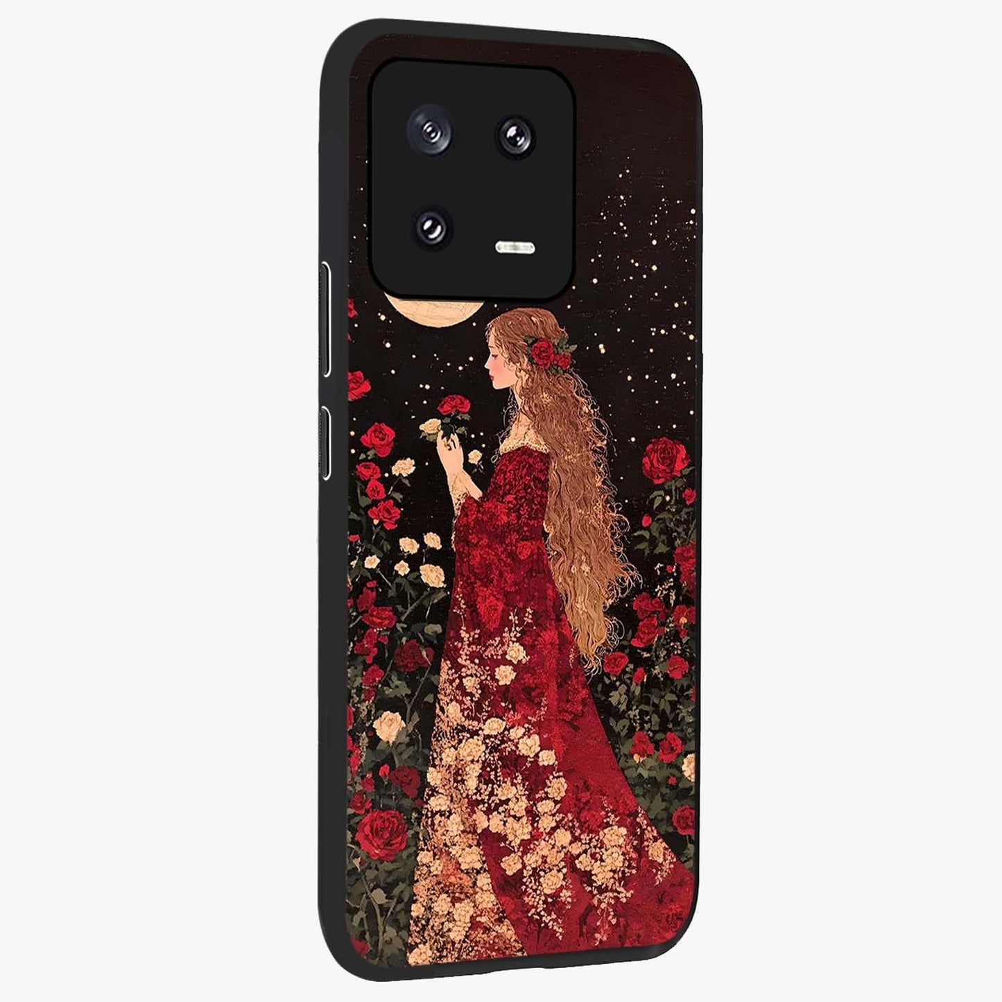Crimson Dreams Glass Case upright view showcasing dreamy red toned artwork with modern aesthetic style.