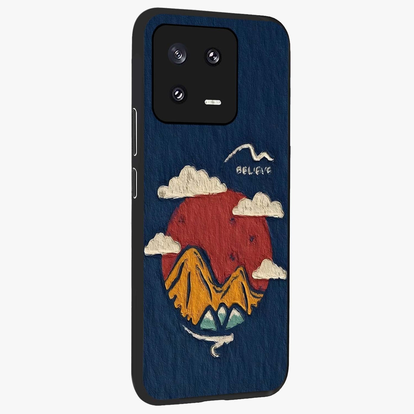 Dream Beyond Mountains Glass Case upright view showcasing beautiful mountain scenery with inspirational nature theme.
