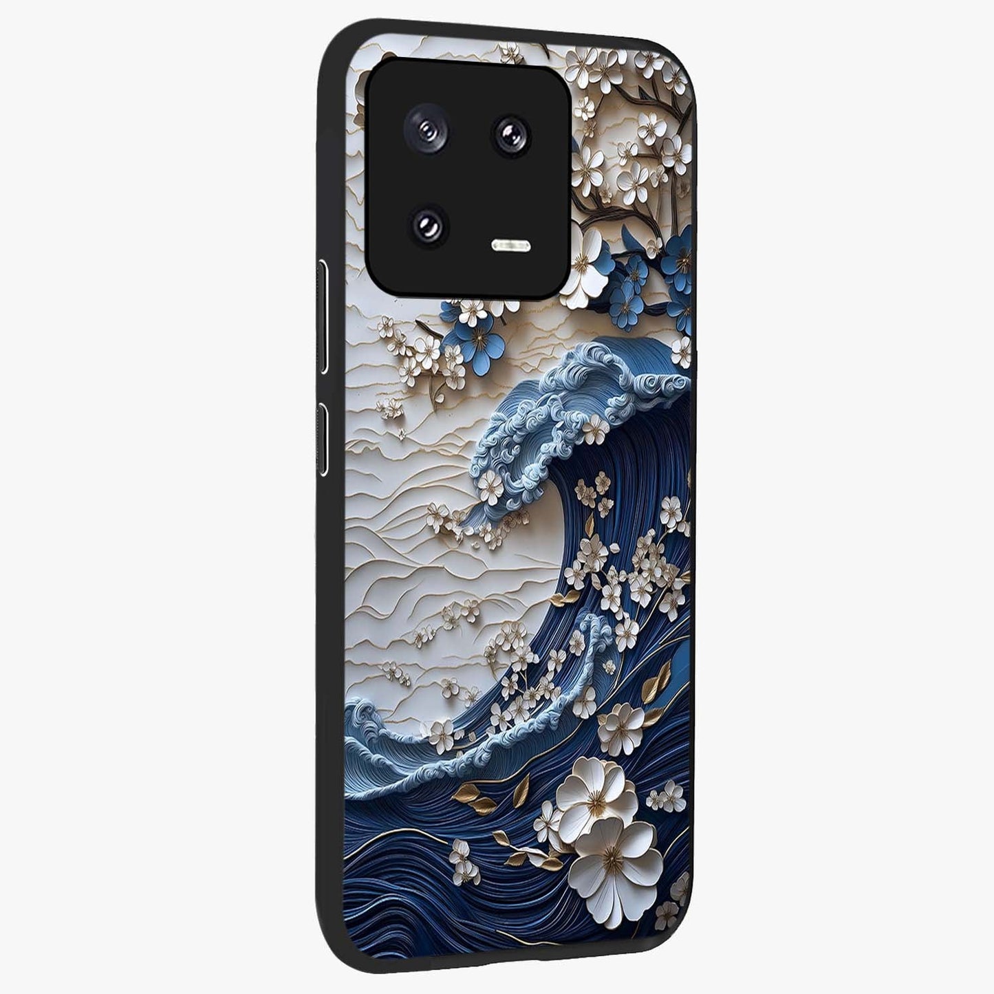 Floral Wave Origami Glass Case upright view showcasing creative floral origami artwork with artistic decorative theme.