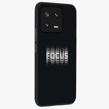 Focus Mode On Glass Case upright view showcasing strong typography statement with sleek motivational theme.