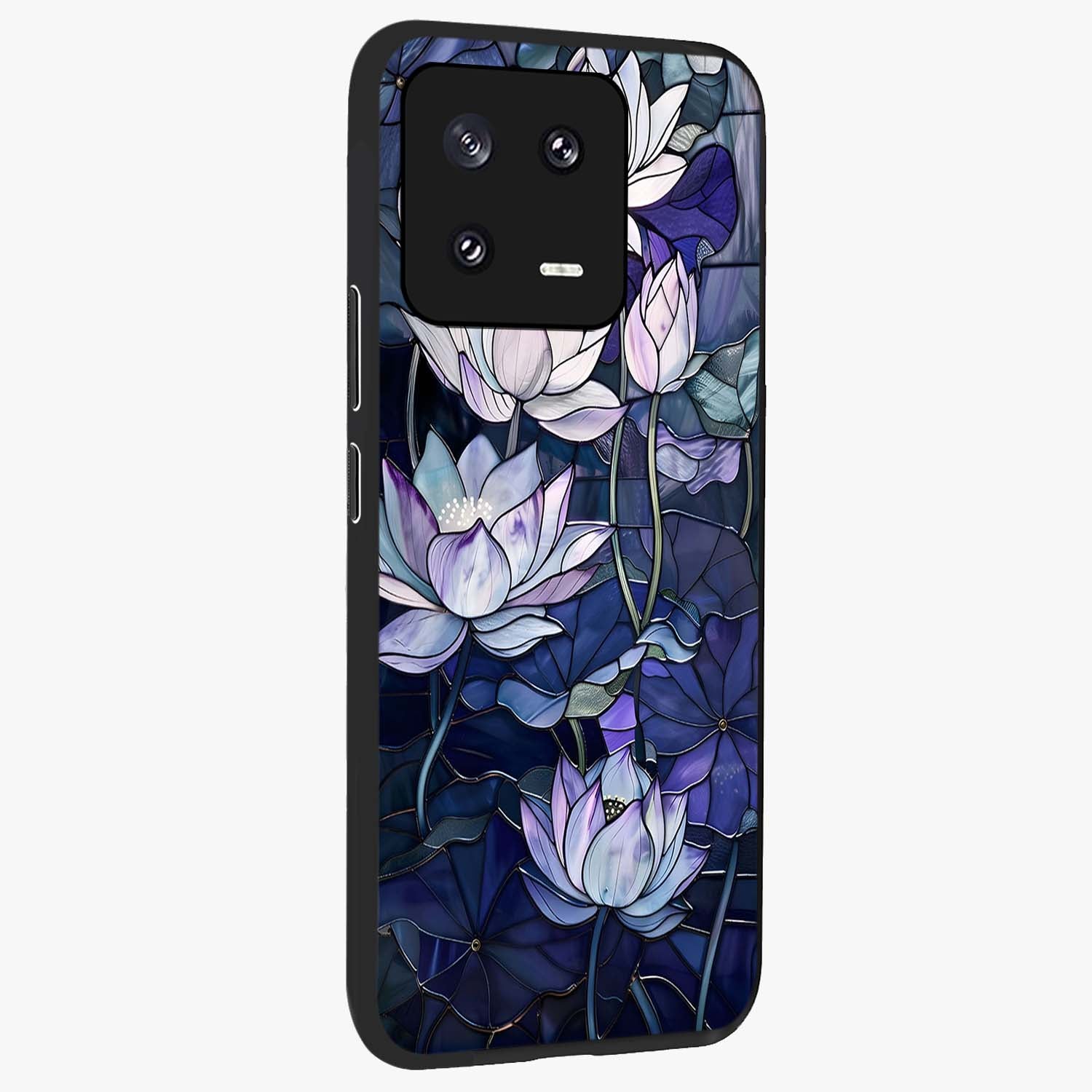 Gloss Petal Rush Glass Case upright view showcasing dynamic floral petal artwork with modern botanical theme.